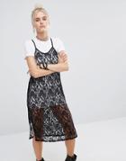The Ragged Priest Lace Cami Over T-shirt Dress - Multi