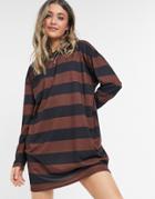 Asos Design Oversized Long Sleeve T-shirt Dress In Chocolate Brown And Black Stripe
