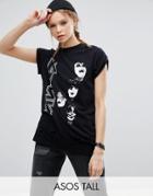 Asos Tall T-shirt With Kiss Print And Ravaged Hem - Black