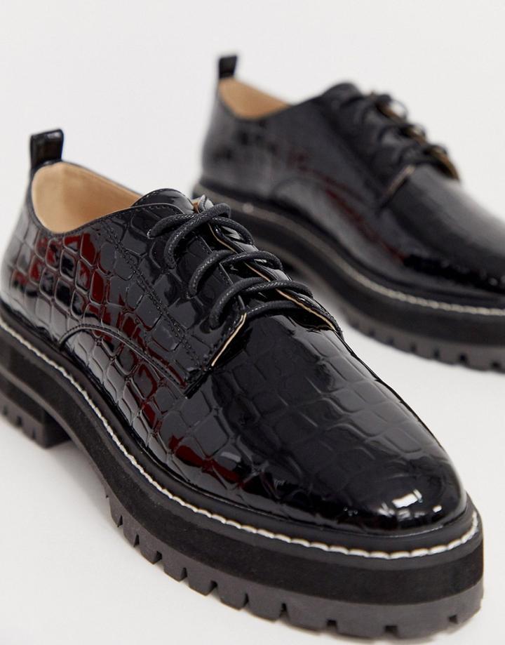 Raid Haley Black Chunky Lace Up Shoes With White Stitching