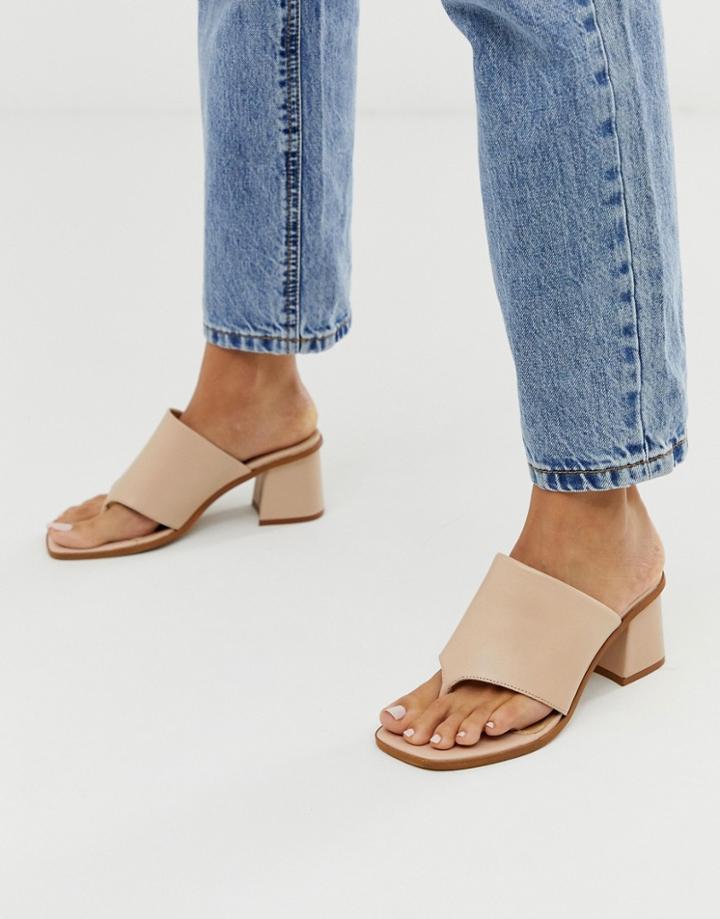 Asos Design Hold Up Premium Leather Block Heeled Sandals In Beige