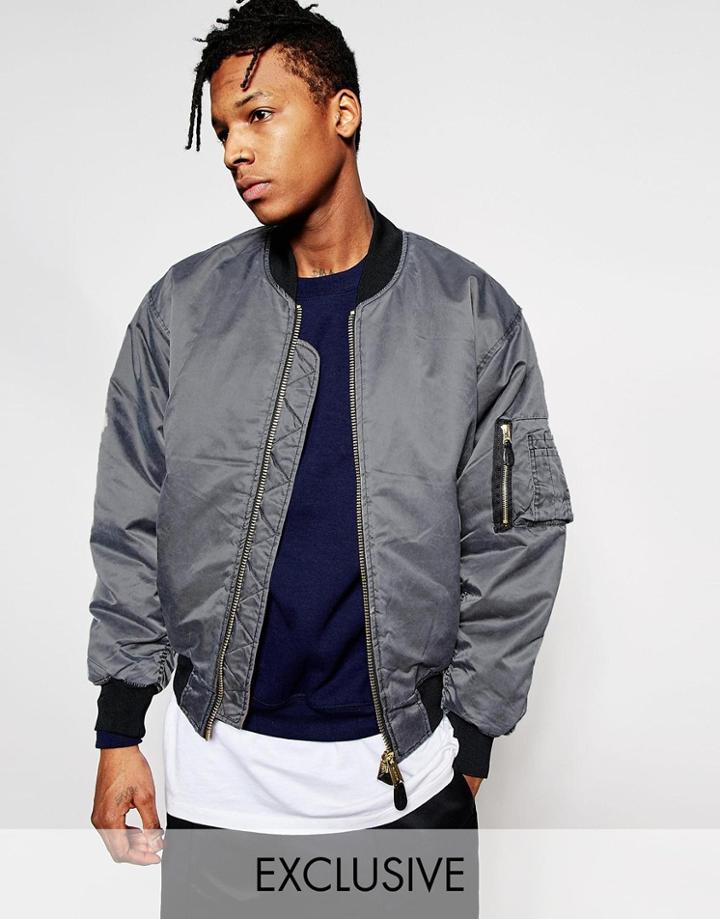 Reclaimed Vintage Acid Wash Ma1 Bomber Jacket - Black
