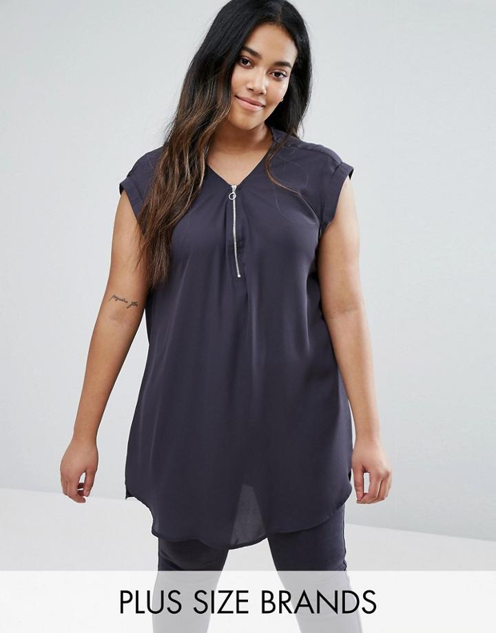 New Look Plus Zip Detail Tunic - Gray