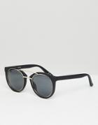 Asos Design Round Sunglasses In Black With Metal Details - Black