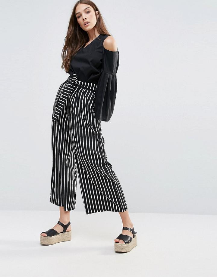 Liquorish Striped Wide Leg Pants With Tie - Multi