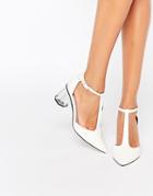 Lost Ink Dame White Silver Mid Heeled Shoes - White