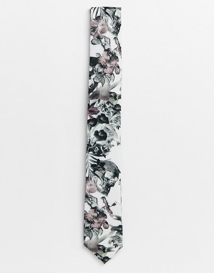 Religion Wedding Printed Sateen Tie In Floral - White