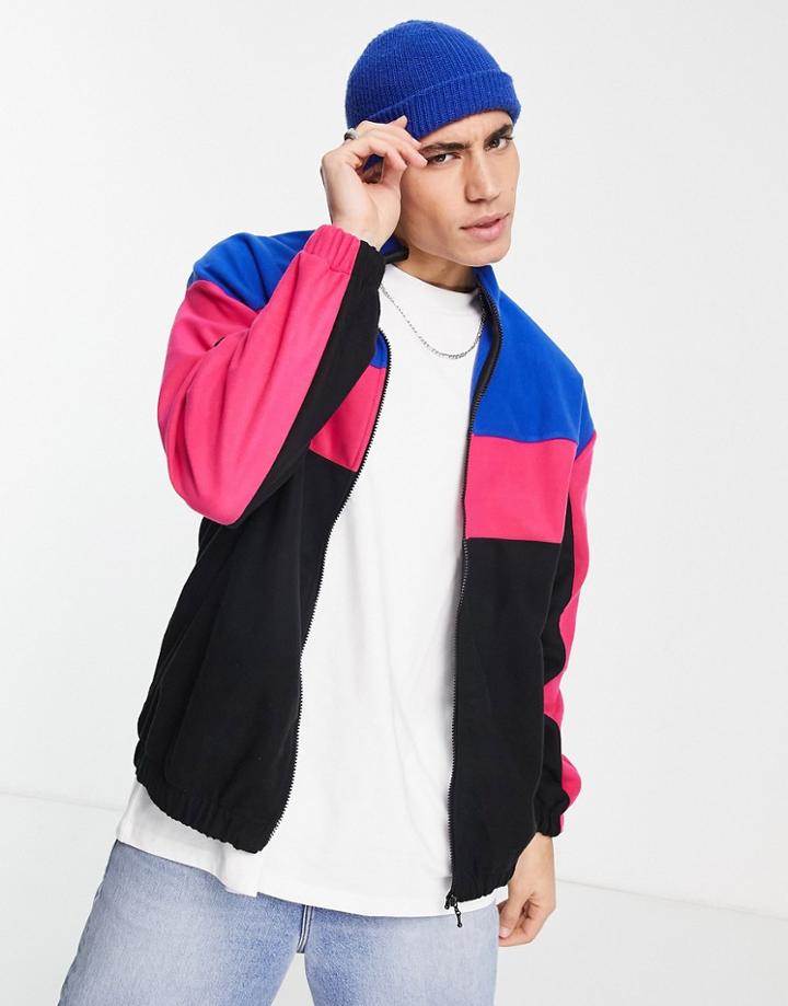 Asos Design Oversized Track Jersey Jacket In Color Block Fleece-multi