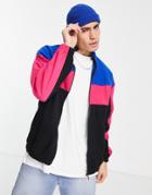 Asos Design Oversized Track Jersey Jacket In Color Block Fleece-multi