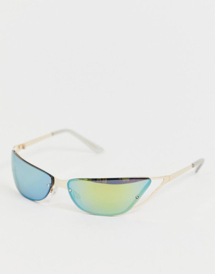Asos Design Cat Eye Cut Out Detail Visor Fashion Glasses - Gold