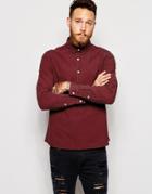 Asos Shirt With 3/4 Placket In Long Sleeve - Burgundy