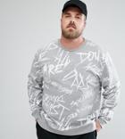 Asos Plus Sweatshirt With All Over Graffiti Print - Gray