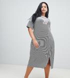 Asos Design Curve Blah Stripe Midi T-shirt Dress - Multi