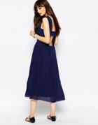 Paisie Cotton Midi Dress With Open Back - Navy