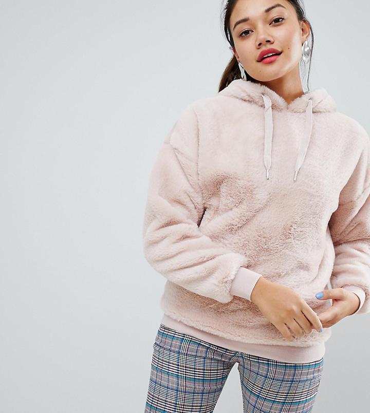New Look Faux Fur Hoody In Pink