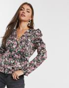 Vero Moda Blouse With Puff Sleeve In Black Ditsy Floral-multi