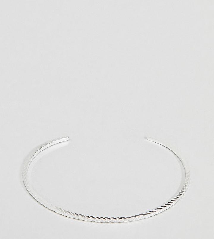 Asos Design Sterling Silver Etched Cuff Bracelet - Silver
