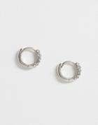 Asos Design Mini Hoop Earrings With Crystal In Silver Tone - Silver