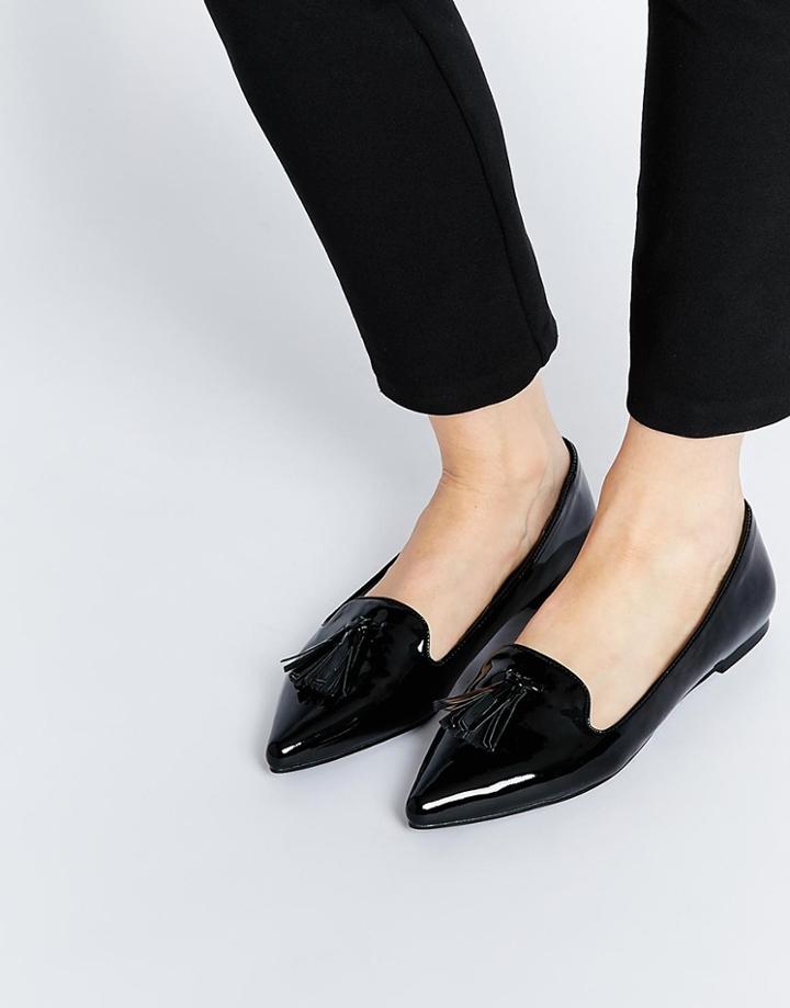 Asos Libra Tassle Detail Pointed Loafer - Black Patent