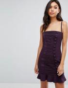 Misha Collection Button Detail Mini Dress With Frill Hem-purple