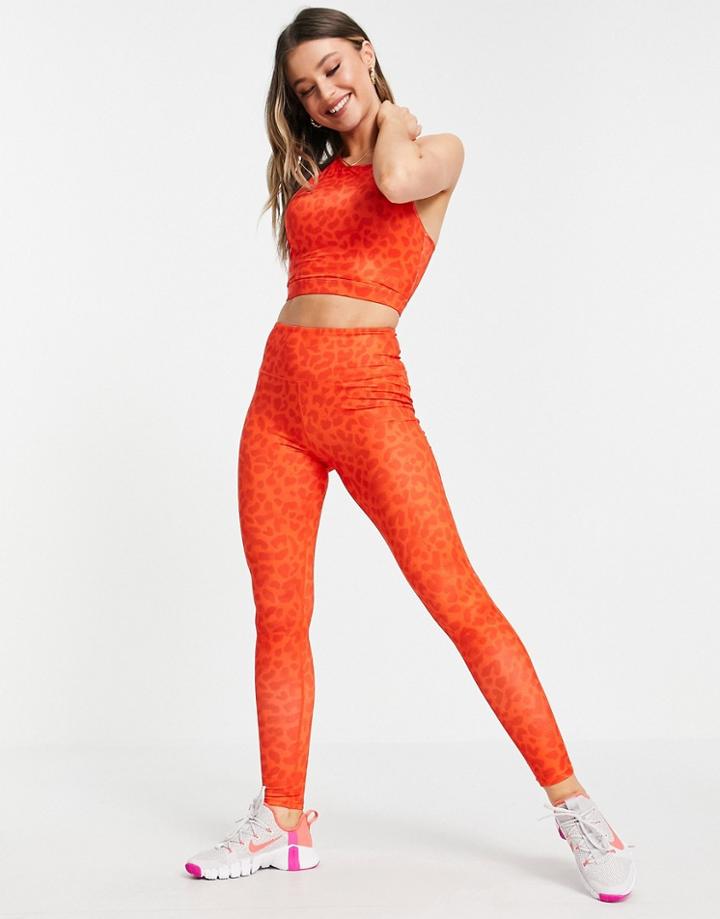South Beach High Waisted Leggings In Red Leopard