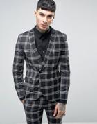 Noose & Monkey Super Skinny Db Suit Jacket In Check With Chain With Stretch - Black