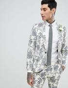 Twisted Tailor Wedding Super Skinny Suit Jacket In Cream Flocked Linen - Cream