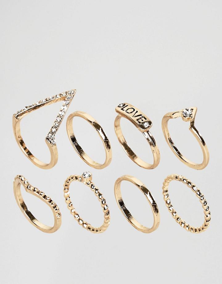 New Look V Signature Ring Stack Pack - Gold