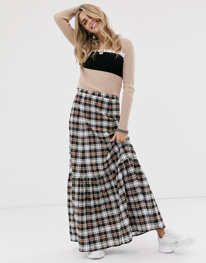 Asos Design Check Full Maxi Skirt-multi