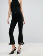 Asos Cropped Bell Flare Jeans With Tassel Hem - Black