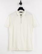 Asos Design Polo With Raglan Sleeves And Zip In Beige-neutral