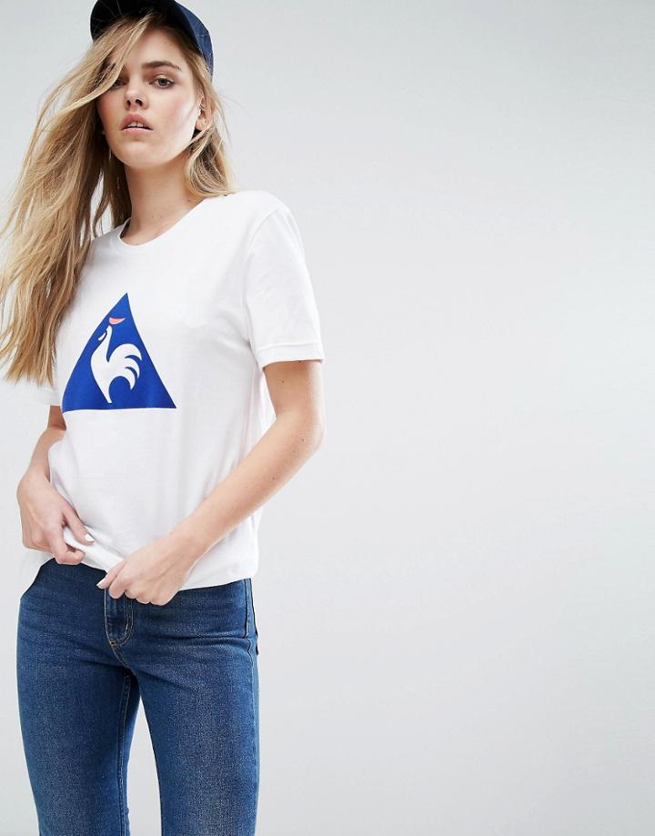 Le Coq Sportif Boyfriend T-shirt With Large Color Block Logo - White