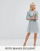 Maya Petite 3/4 Sleeve Mini Dress With Delicate Sequin And Tulle Skirt - Blue