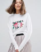 Daisy Street Embroidered Sweater - White