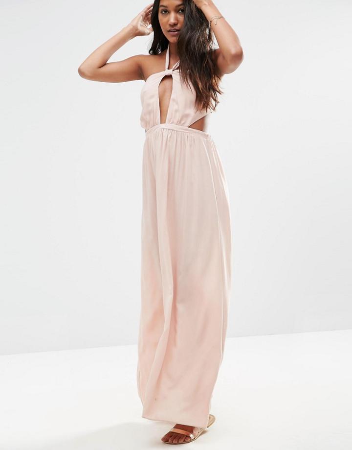 Asos Knot Front Halter Maxi Beach Dress - Nude