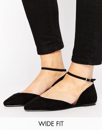 Faith Wide Fit Al Ankle Strap Flat Shoes - Black