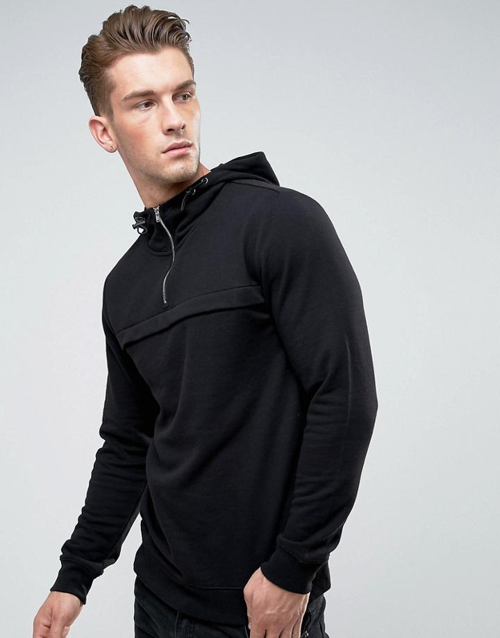 Only & Sons Overhead Sweatshirt With Half Zip Opening - Black