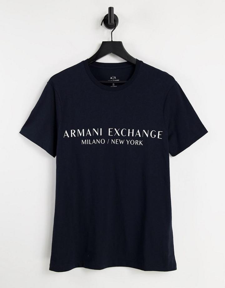 Armani Exchange City Text Logo T-shirt In Navy