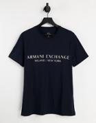 Armani Exchange City Text Logo T-shirt In Navy