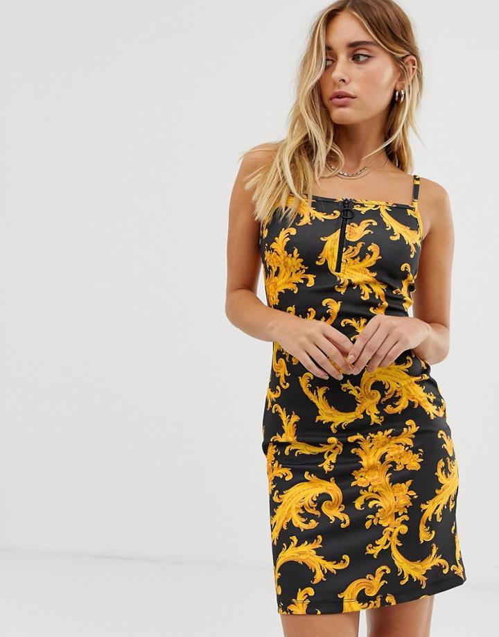 Criminal Damage Cami Dress In Baroque Print - Black