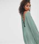Asos Design Tall Beach Cover Up In Crinkle With Lattice Back-green