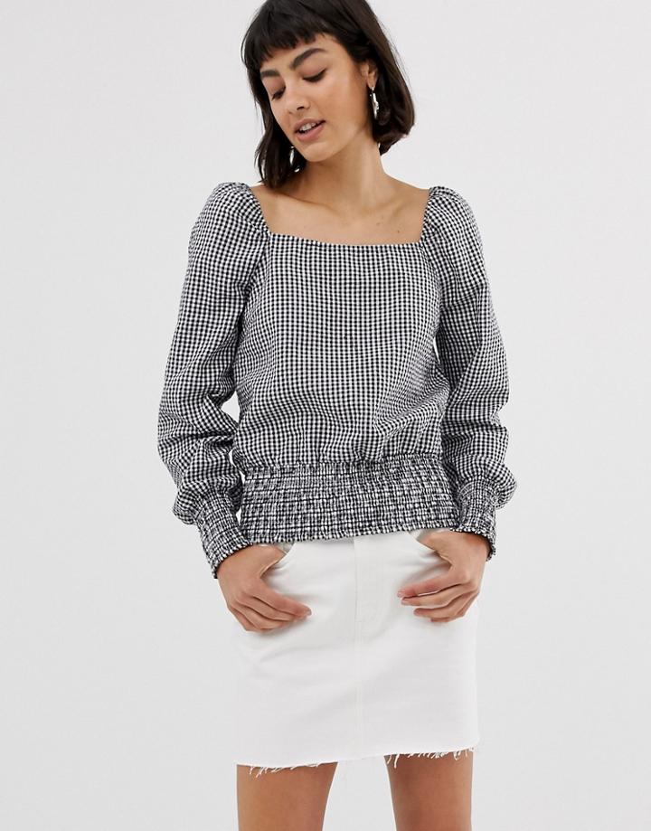 Only Square Neck Gingham Check Top-multi