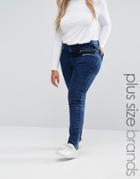 New Look Plus Mottled Multi Zip Skinny Jeans - Blue