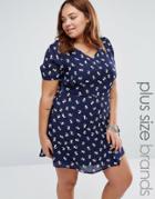 Yumi Plus Tea Dress In Dog Print - Navy