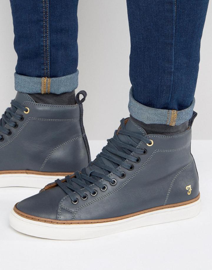 Farah Berry Leather Hi Top Sneakers - Navy