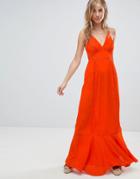 Asos Design Broderie Insert Maxi Dress-red