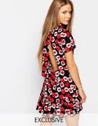 Reclaimed Vintage Open Back High Neck Dress With Frill Hem In Floral - Multi