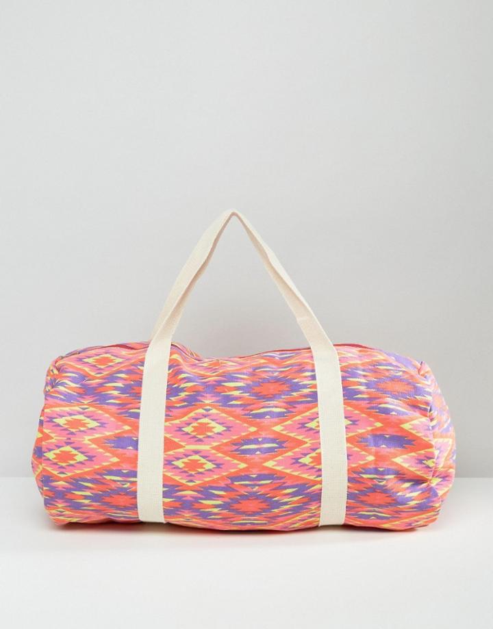 South Beach Bright Geo Print Gym Bag With Canvas Handles - Multi