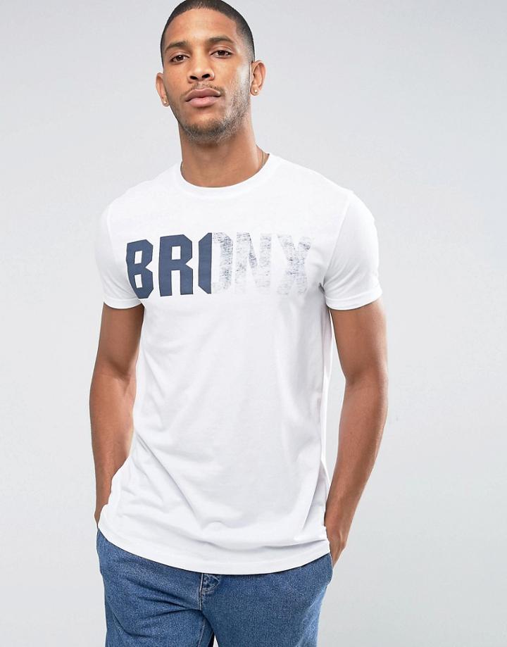 Asos Longline T-shirt With Splice Bronx Print & Rolled Sleeve - Multi