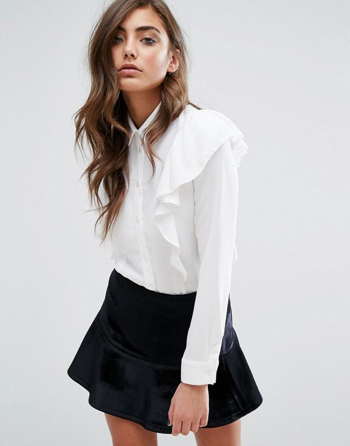Miss Selfridge Ruffle Shirt - White